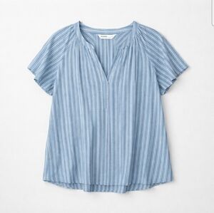 NWT Sonoma Boho Striped Flutter Sleeve Peasant Blouse - Blue/White - Large